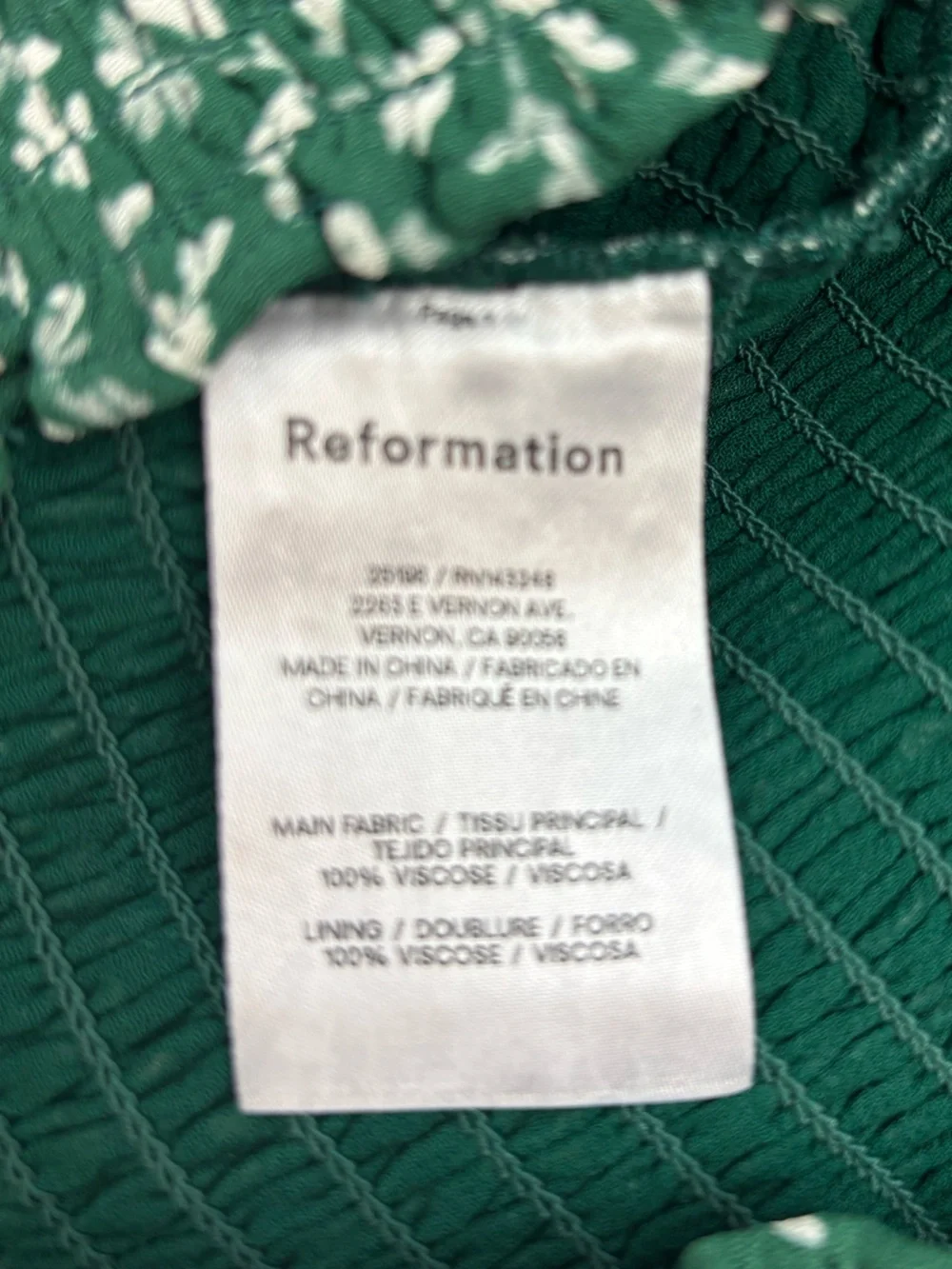 Reformation Pinto Smocked Blouse In Parsley Size Medium